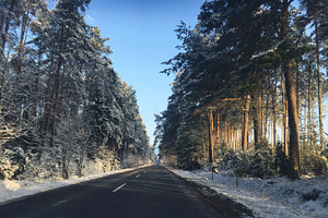Winter on road stock photograph