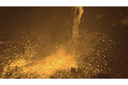 Stream of molten metal pours into, an Industrial Photo by Media Whale Stock