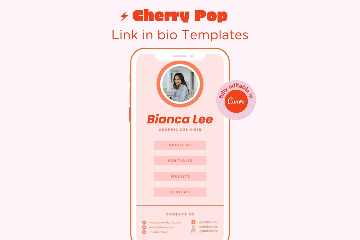 Cherry Instagram Link in bio page te, a Landing Page Template by Hell Yeah Designs (Photo 1 of 6)