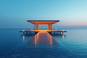 Modern wooden pier with sea and clean sky view, a Photo by AlyaAnd