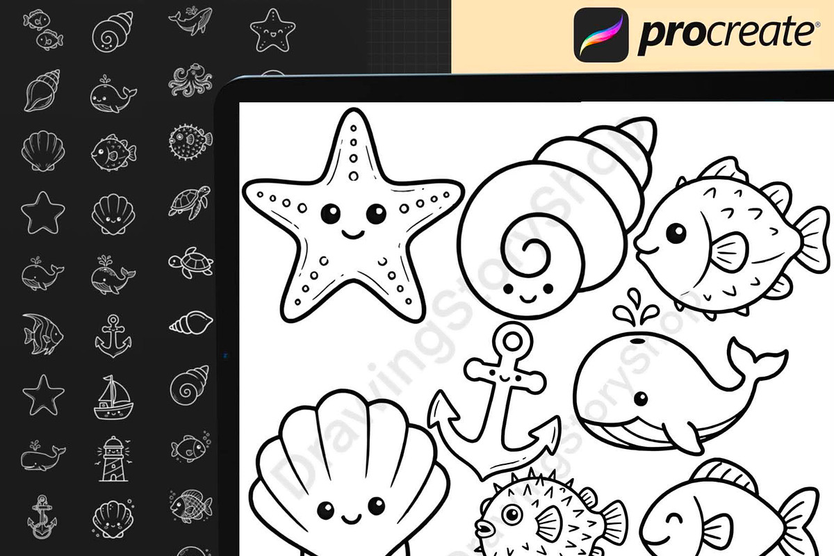 130 Ocean Animals Procreate Stamps, a Brush Add-On by DrawingStoryShop (Photo 3 of 6)