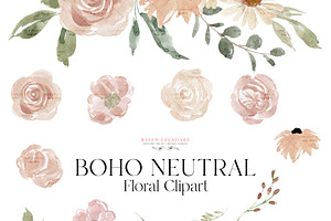 Boho Neutral Watercolor Floral PNG