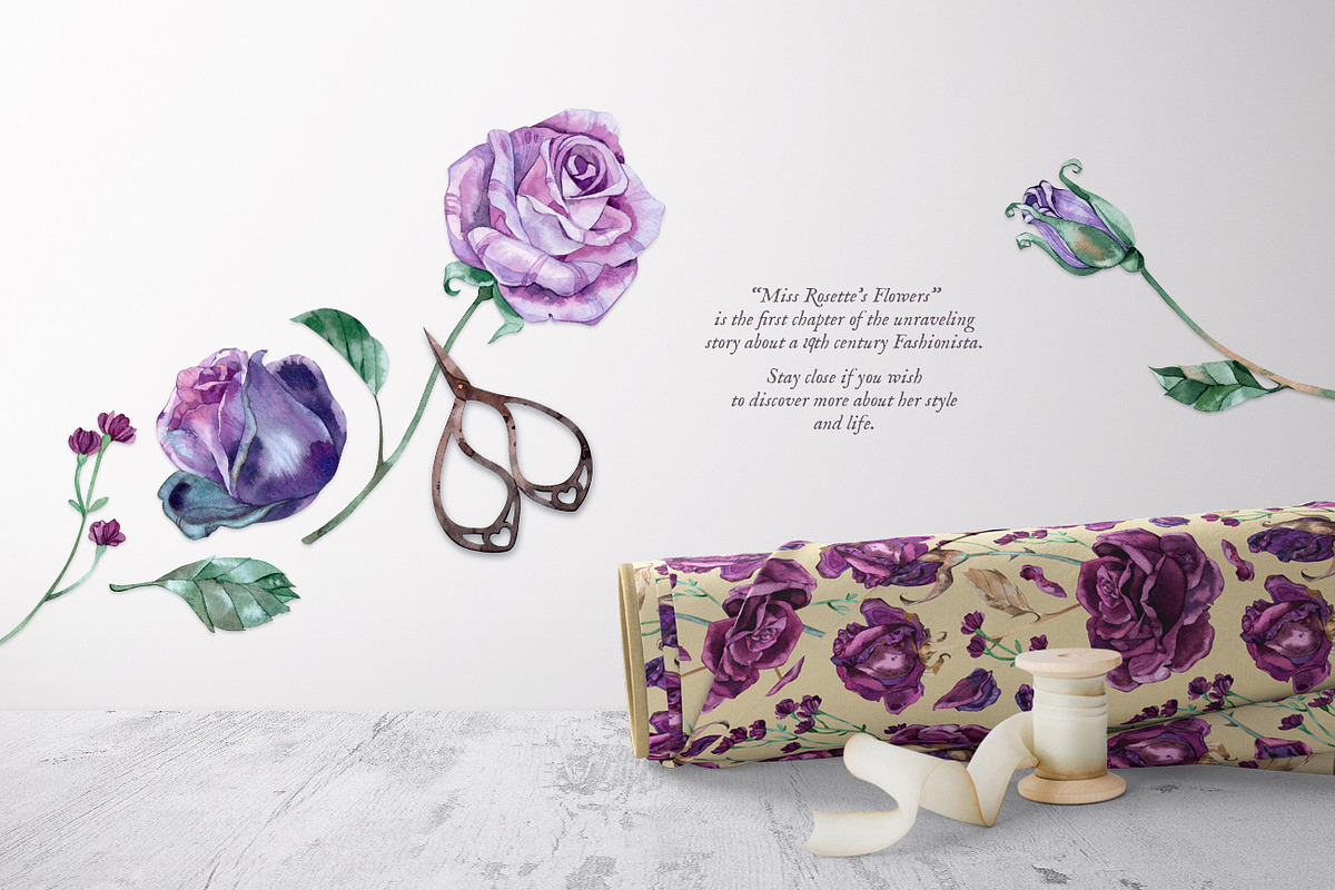 Purple Roses - Watercolour Clipart, a Decorative Illustration by Aquarellina (Photo 5 of 14)