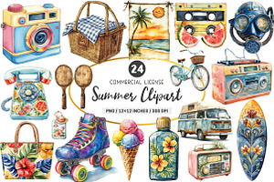 Retro Summer Clipart, an Illustration by SinaCreation