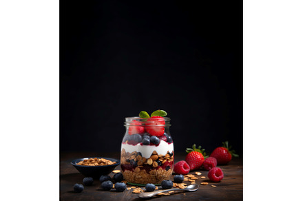Granola nuts berries banner, a Food & Drink Photo by Ylivdesign
