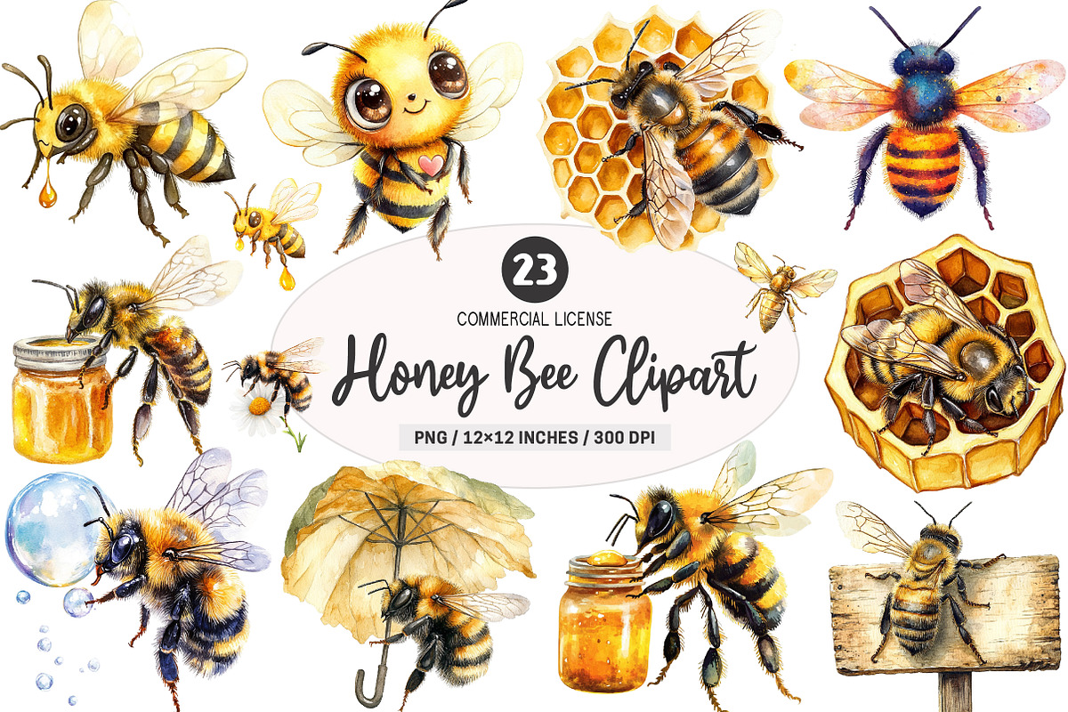 Honey Bee Clipart PNG, an Illustration by SinaCreation (Photo 1 of 5)