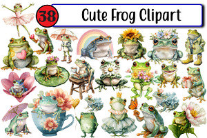 Cute Frog Clipart, an Illustration by Design Market