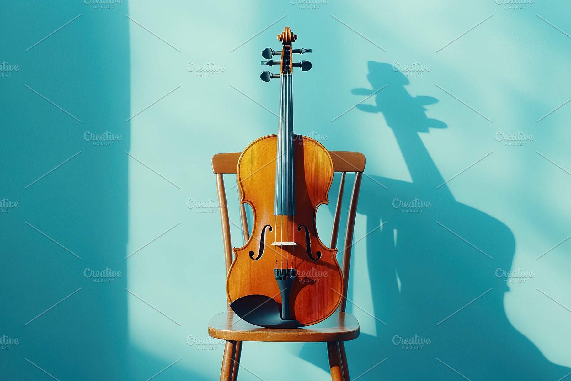 Violin on the chair on blue color background, an Arts & Entertainment Photo by AlyaAnd
