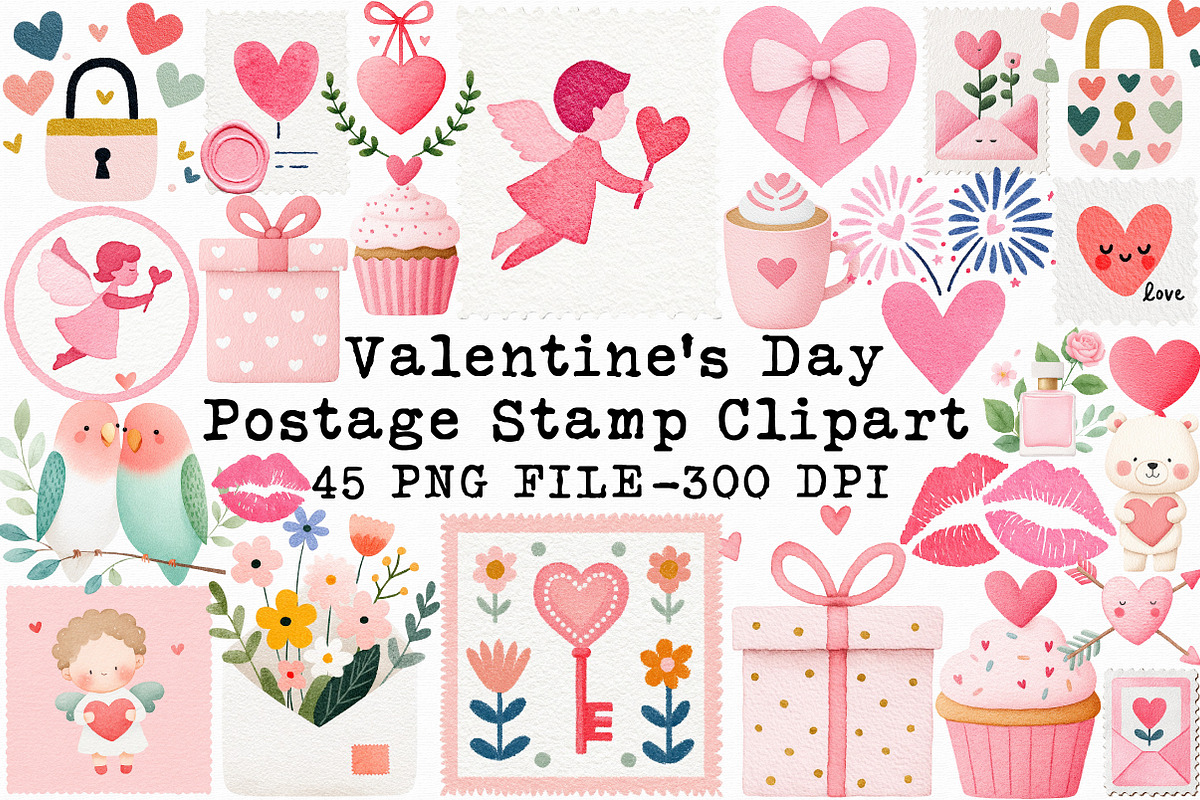 Valentine's Day Postage Stamp Clipar, an Illustration by Libby Wishes (Photo 1 of 6)