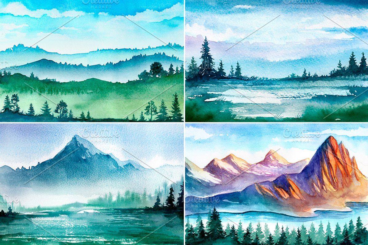 Landscape. Watercolor sketches., an Illustration by AlexGreenArt (Photo 2 of 6)