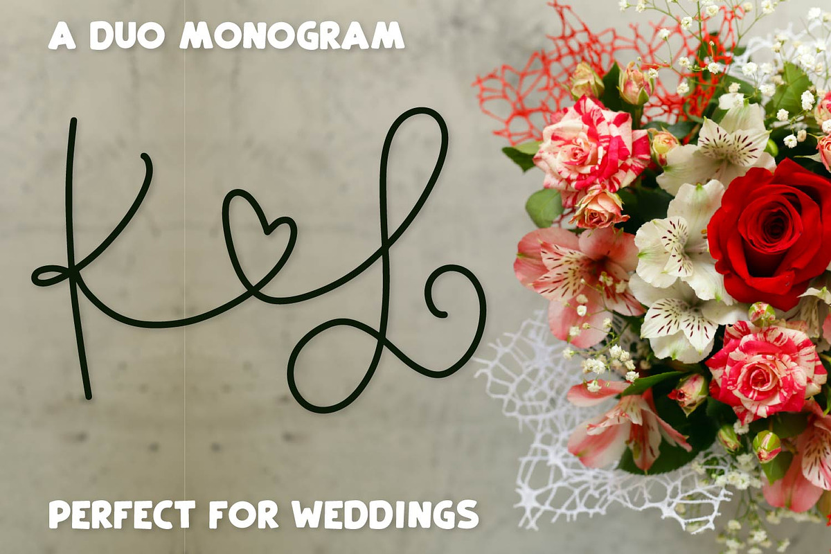 Couple's Monogram - Monoline Wedding, a Font by CraftyLittleNodes (Photo 3 of 8)