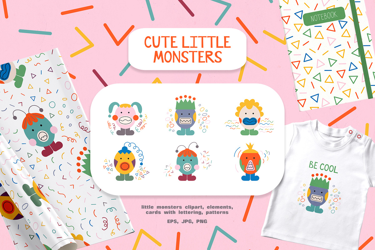 CUTE LITTLE MONSTERS clipart set, a Decorative Illustration by LiiaLonn Studio (Photo 1 of 5)