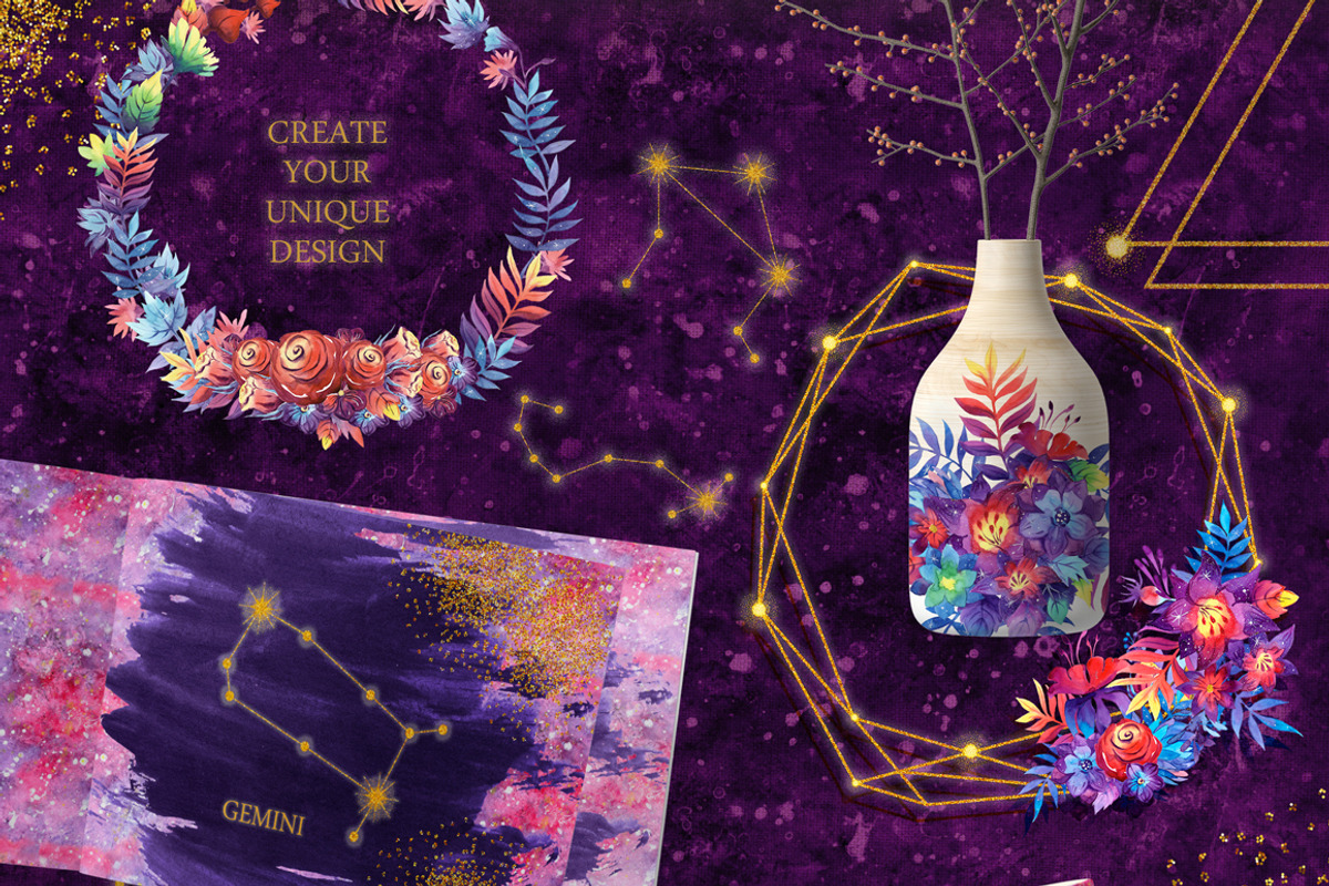 Galaxy floral watercolor collection, a Texture Illustration by UlitkaStudio (Photo 13 of 27)