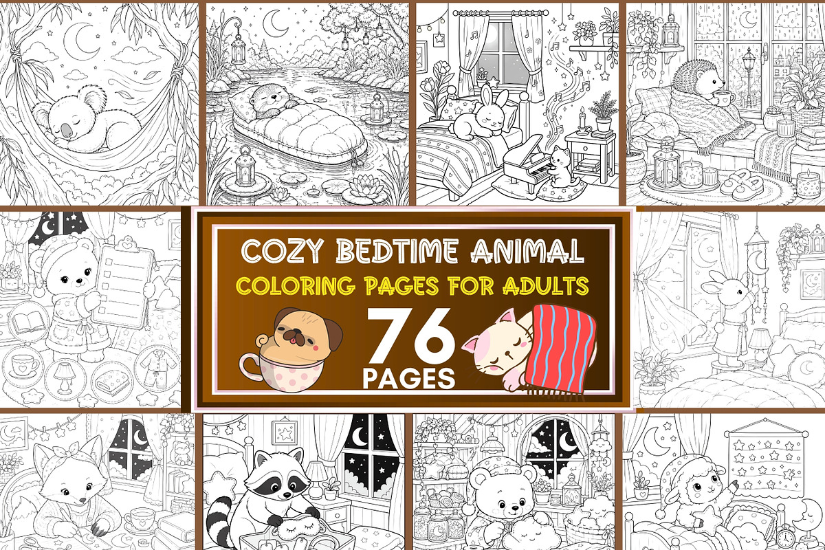 Cozy Bedtime Animal Coloring Page, a Brochure Template by LA Design (Photo 1 of 10)