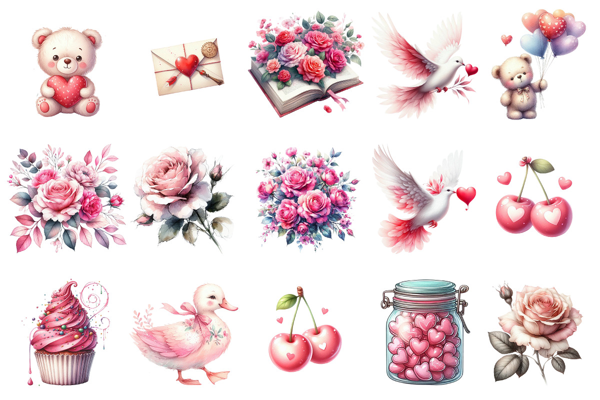 Valentines Day Watercolor Clipart, an Illustration by SinaCreation (Photo 2 of 11)