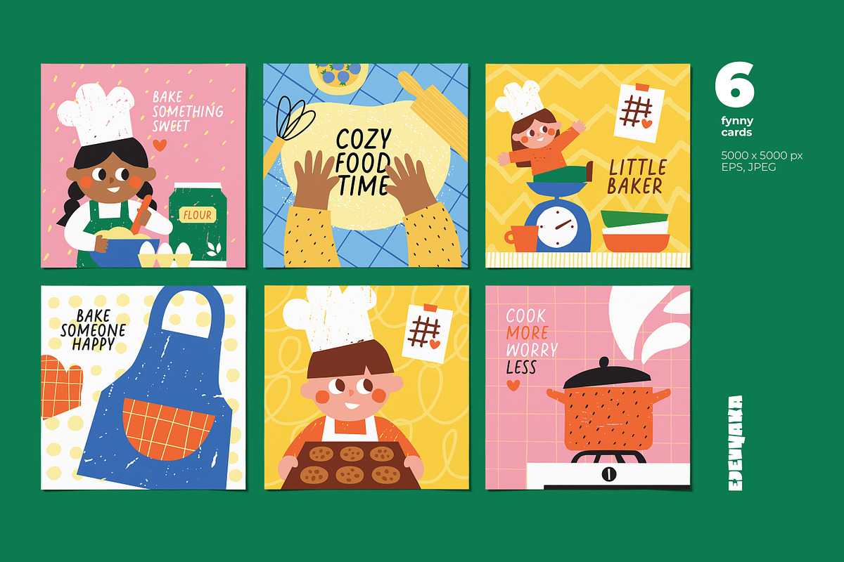 Kids Baking Clipart, Cards, Patterns, a Food Illustration by Ejevyaka (Photo 2 of 6)