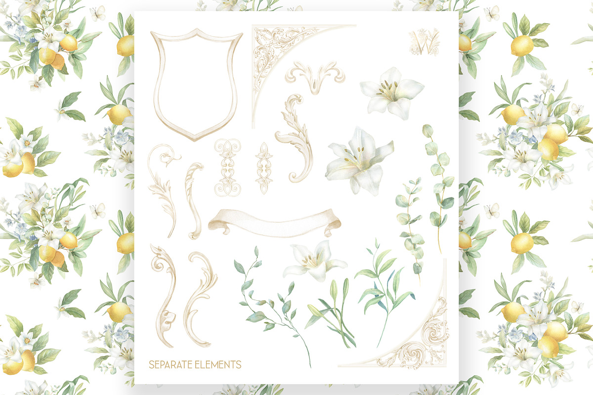 Lemon Lily Wedding Watercolor Bundle, a Decorative Illustration by WonderWonder (Photo 9 of 13)