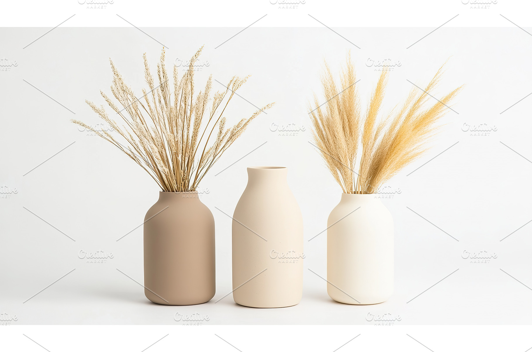 Minimalist ceramic vases with dried, an Arts & Entertainment Photo by Lermont51