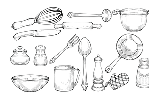 cooking equipment handdranw, an Object Graphic by nikagraphic