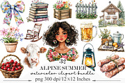 Watercolor Alpine Summer Clipart, an Illustration by Designking (Thumbnail 1 of 5)
