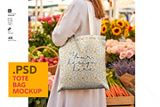 Sunny Farmers Market Tote Bag Mockup, an Apparel Mockup by LESZ Design (Thumbnail 1 of 3)