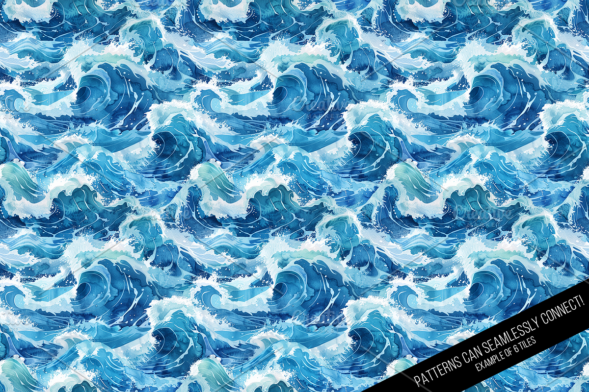 Watercolor Waves Digital Paper, a Pattern Graphic by Chromolume Studio (Photo 20 of 28)