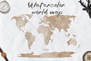 Watercolor world map PNG, a Decorative Illustration by SleptArt (Thumbnail 1 of 4)