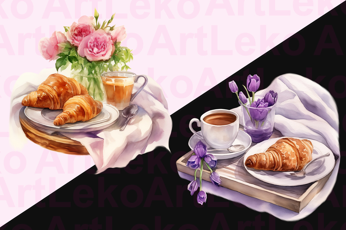 Breakfast in Bed Clipart, a Food Illustration by LekoArt (Photo 2 of 10)