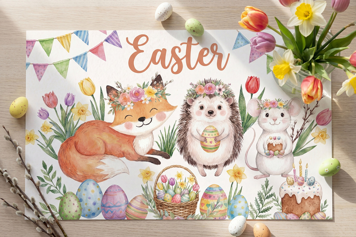 Easter Animals Watercolor Clipart, an Animal Illustration by PassionPNGcreation (Photo 5 of 7)
