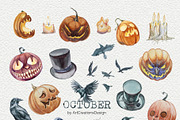 Watercolor October Clipart Set, an Illustration by ArtCreationsDesign (Thumbnail 3 of 10)