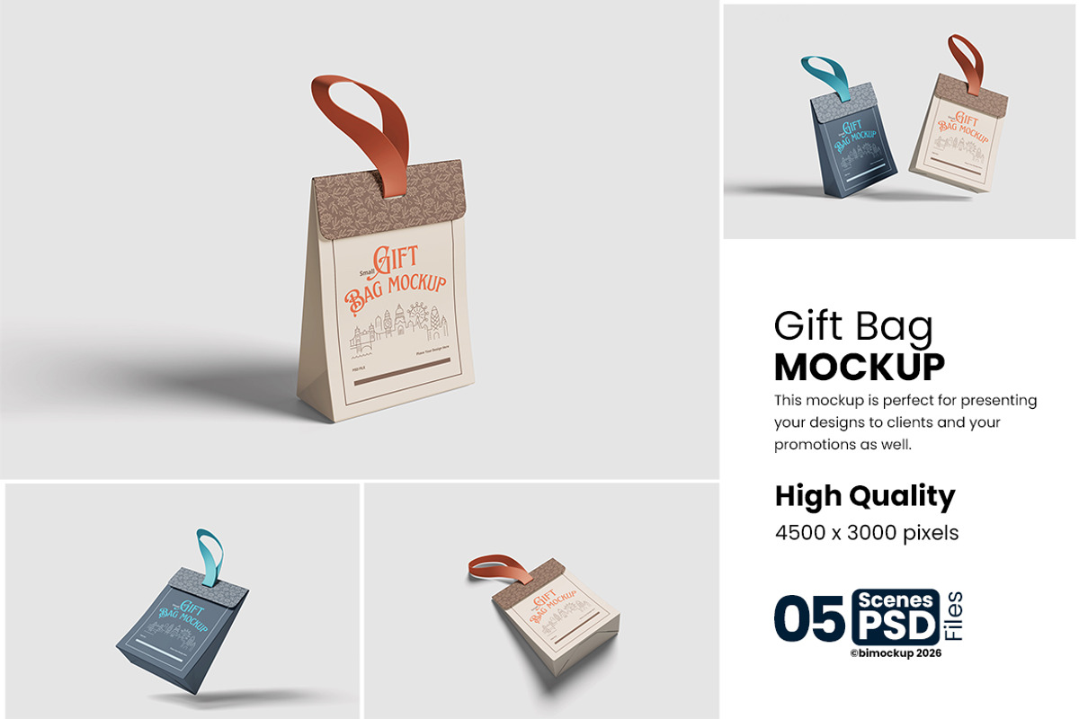 Gift Bag Mockup For Branding, an Advertising Mockup by bimockup (Photo 1 of 6)