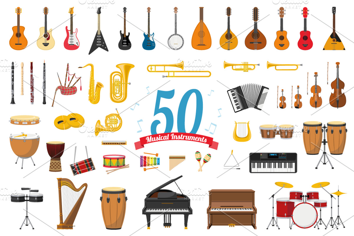 50x Musical Instruments cartoon, an Illustration by asantosg (Photo 1 of 7)