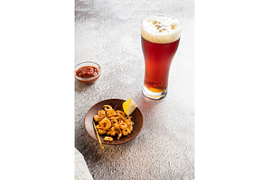 Fresh foamy beer with shrimps and, a Food & Drink Photo by Stockphoto by vzwer