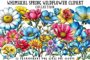 Whimsical Spring Wildflower Clipart, an Illustration by OK Design