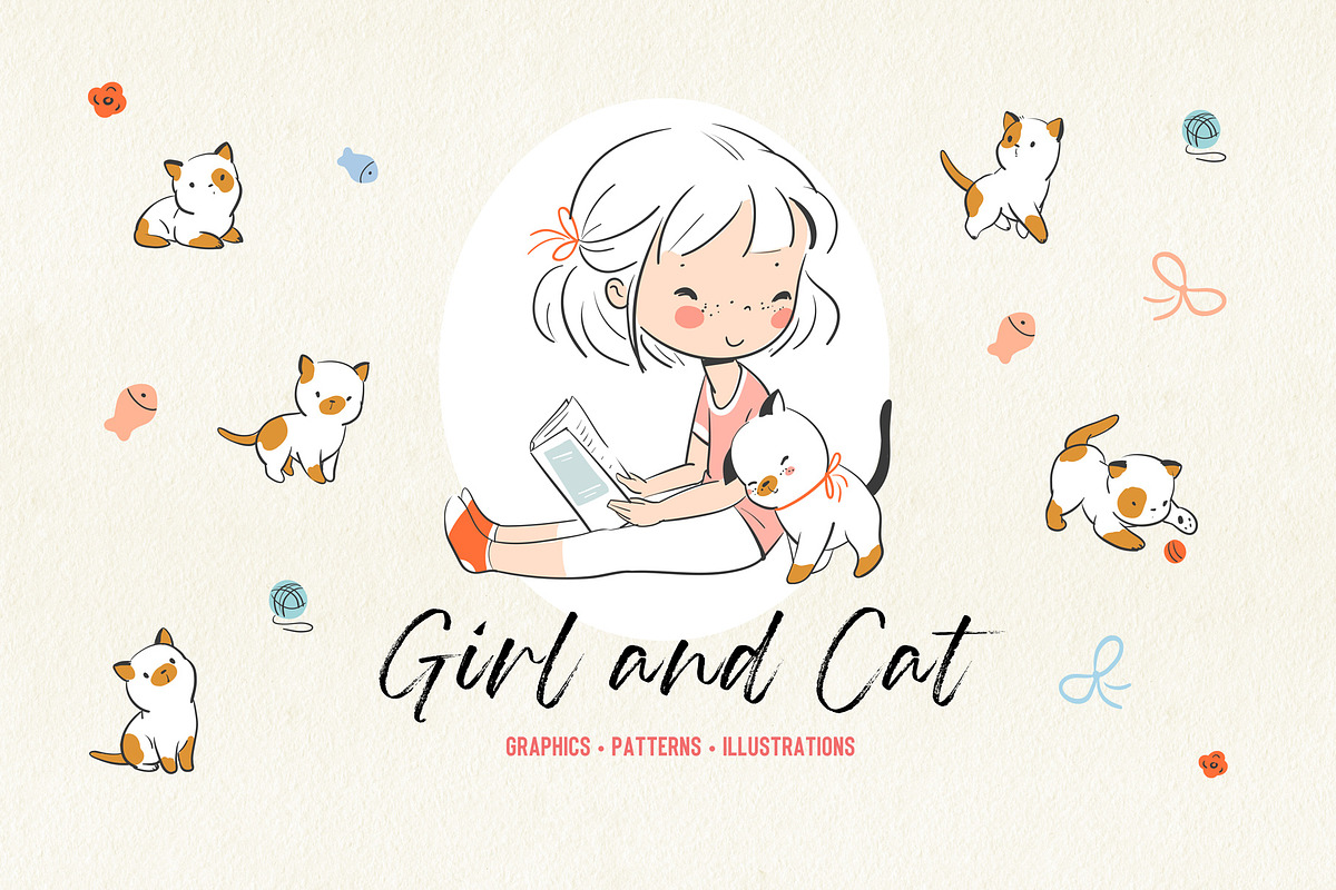 Girl with cute kittens., an Illustration by Natalia Skripko (Photo 1 of 2)