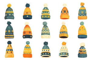 Set of cartoon knitted hats with, an Object Illustration by LadadikArt