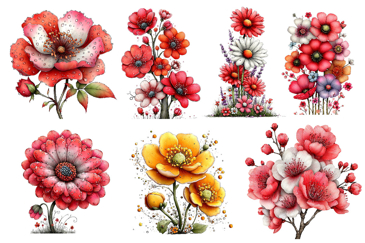 Whimsical Wildflowers Clipart,Spring, an Illustration by Dream Creation (Photo 2 of 8)