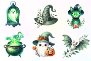 Green & White Halloween Clipart, an Illustration by CreationArt (Thumbnail 3 of 9)