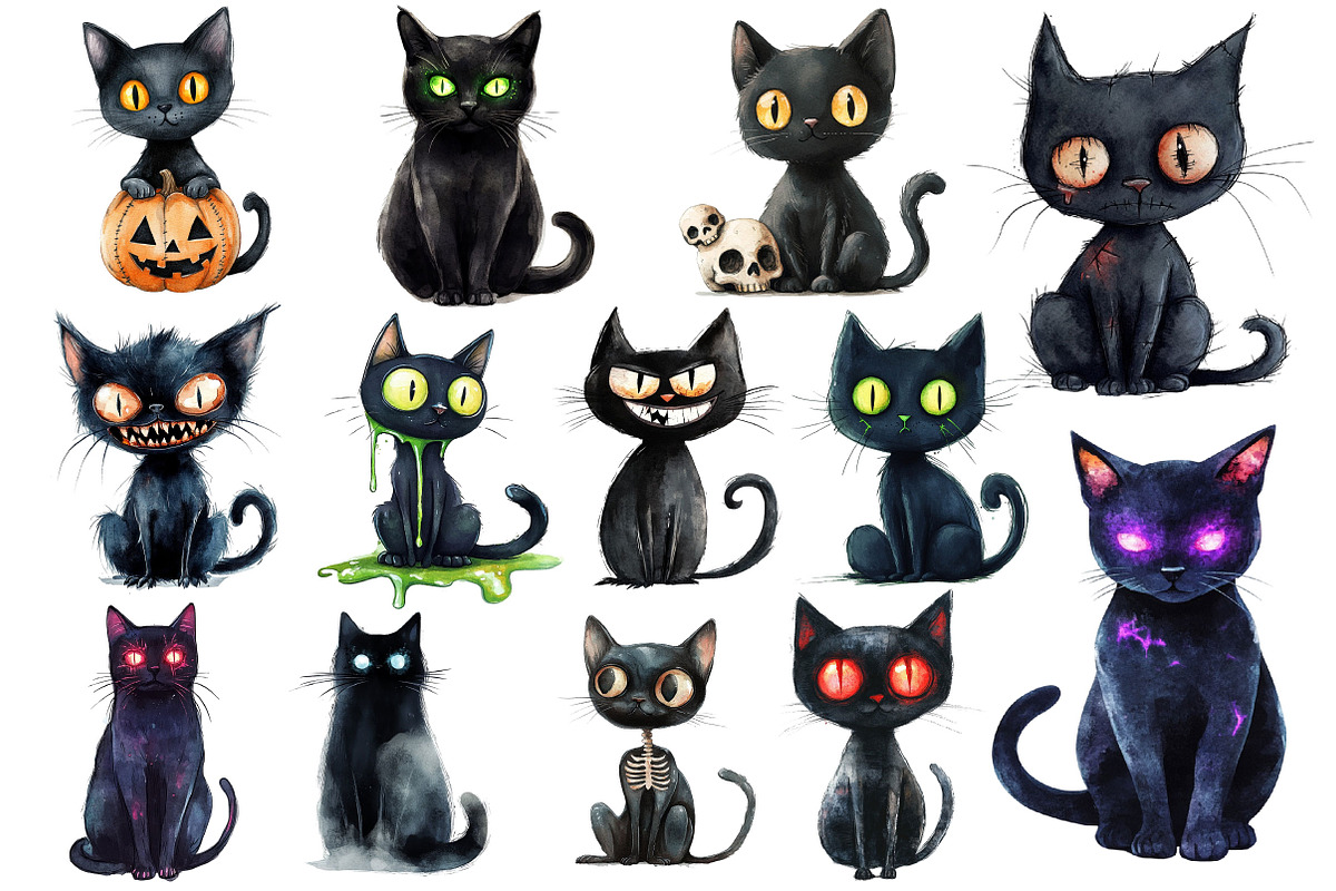 Zombie Black Cat Clipart, an Illustration by Dream Creation (Photo 2 of 4)