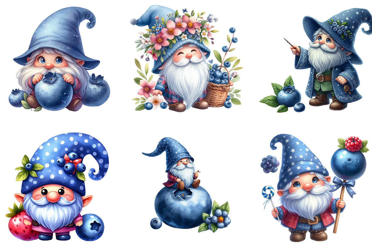 Gnome Clipart, Blueberries Gnome, an Illustration by DreamArtGraphic (Photo 4 of 6)