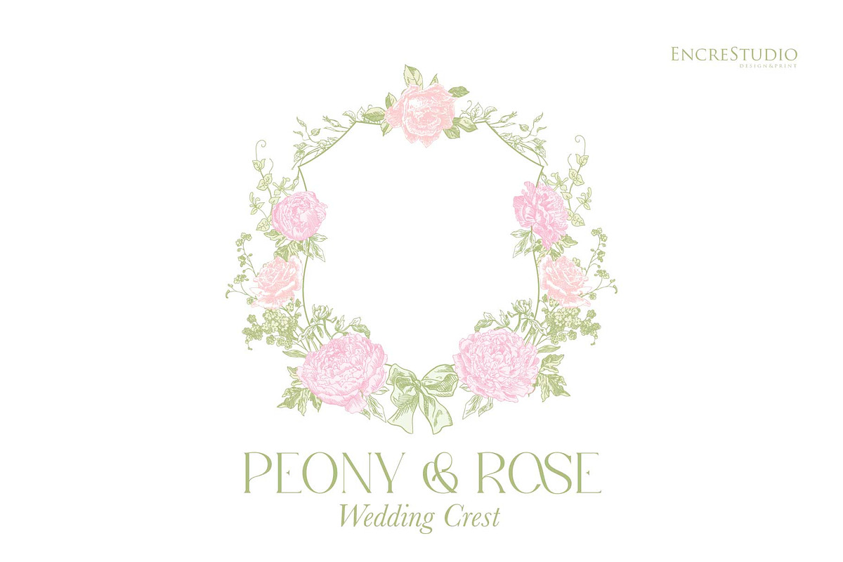 Peonies and roses wedding crest, a Decorative Illustration by Encre Studio (Photo 1 of 5)