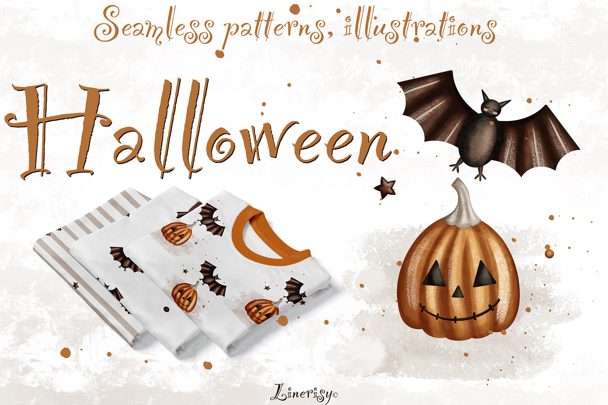 Halloween- illustration and patterns, an Illustration by Linerisyart (Photo 1 of 11)