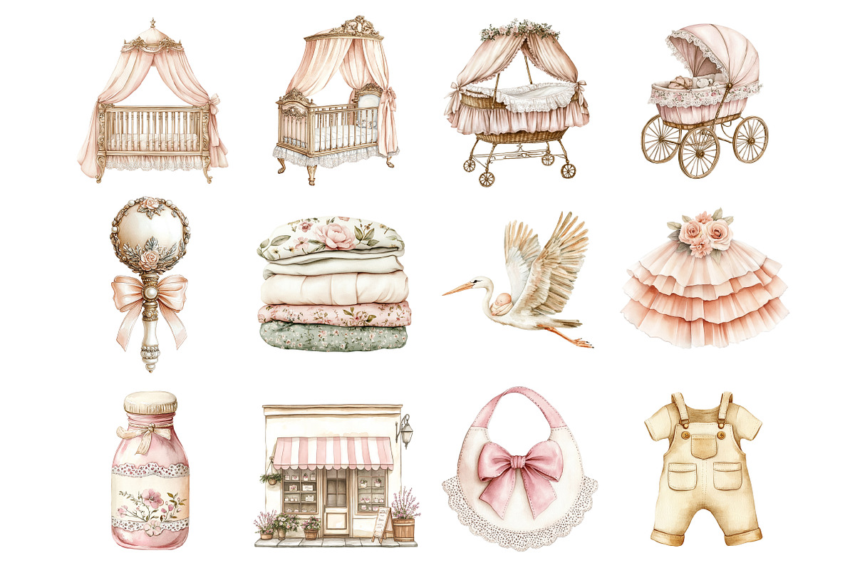 Watercolor Baby Birl Clothesline Cli, a Seasonal Illustration by Design Market (Photo 2 of 6)