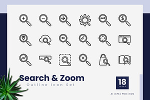 Search and Zoom Outline Icons, an Outline Icon by Zeer Graphic