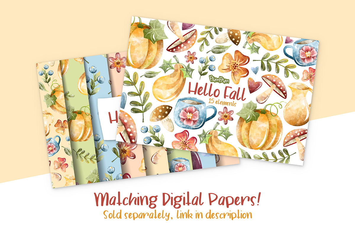 Fall Watercolor Digital Papers, a Pattern Graphic by PlumPlumGraphics (Photo 3 of 3)