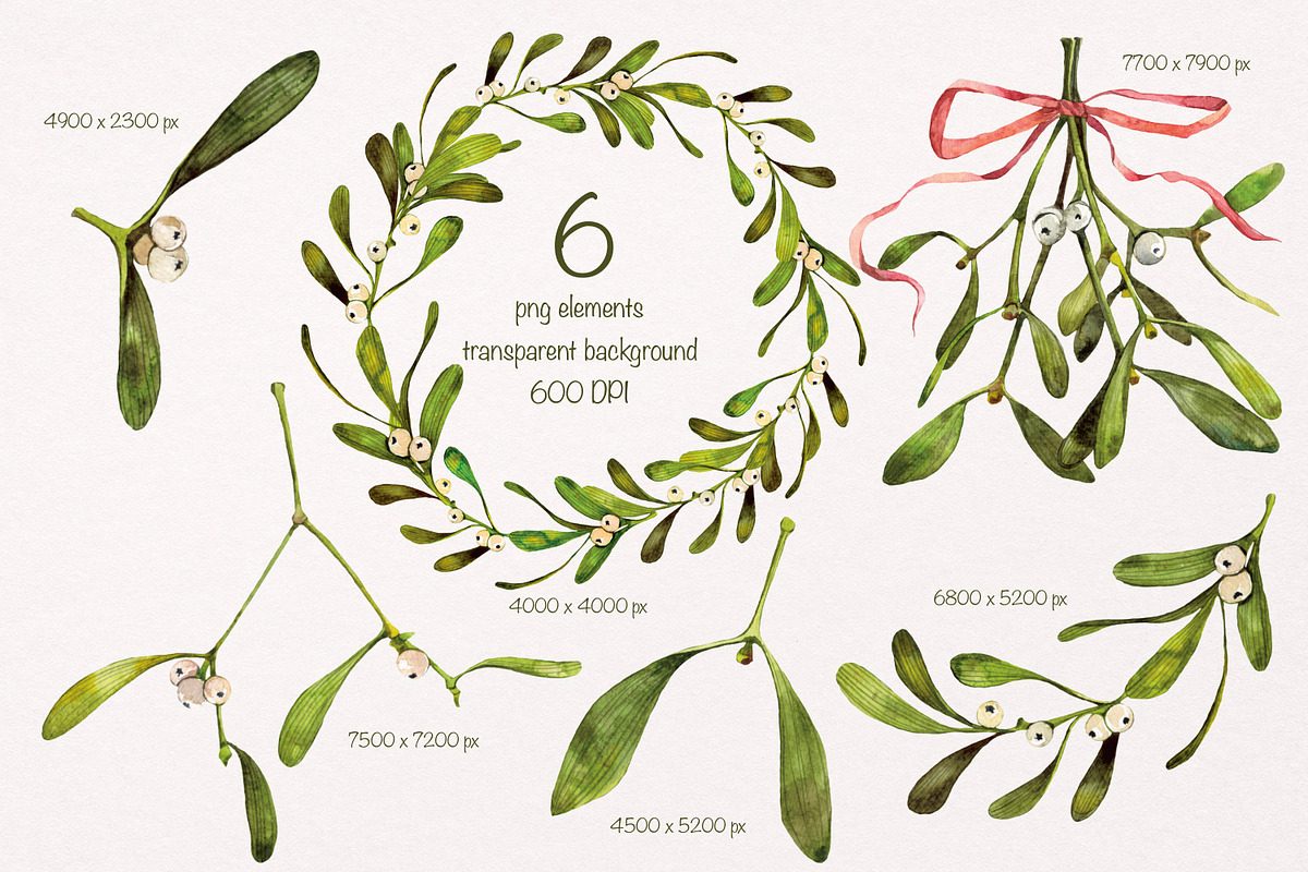 Mistletoe watercolor clipart, an Illustration by Artcard Watercolor (Photo 2 of 7)
