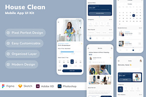 House Clean Mobile App UI Kit, an UI Kit Template by Betush