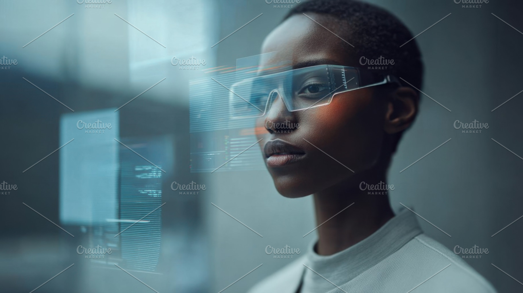 Woman in smart glasses modernly, a Photo by Beautiful things
