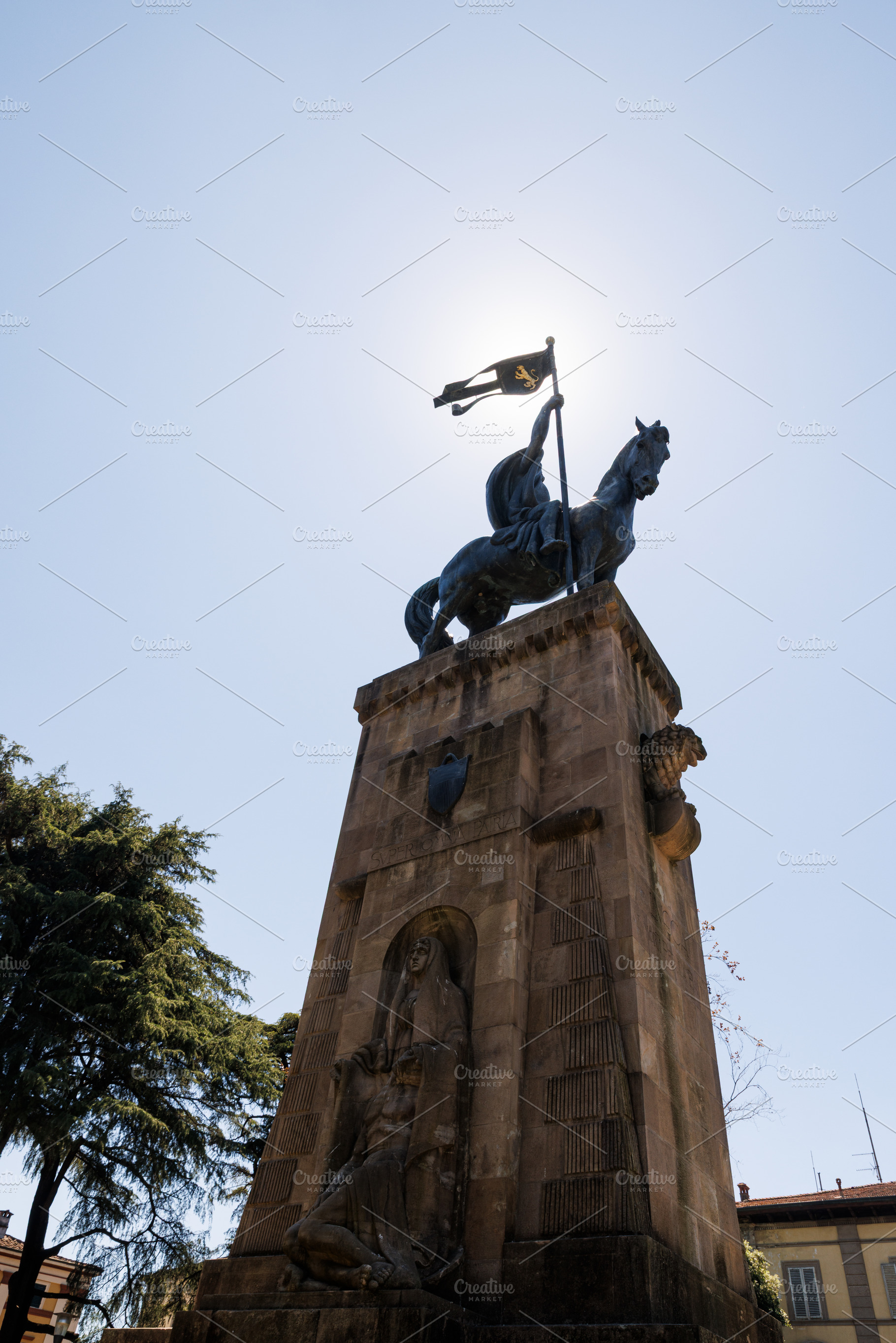 Equestrian statue in Piazza Risorgimento, Lucca, Tuscany, Italy, Europe, an Architecture Photo by Bepslabor