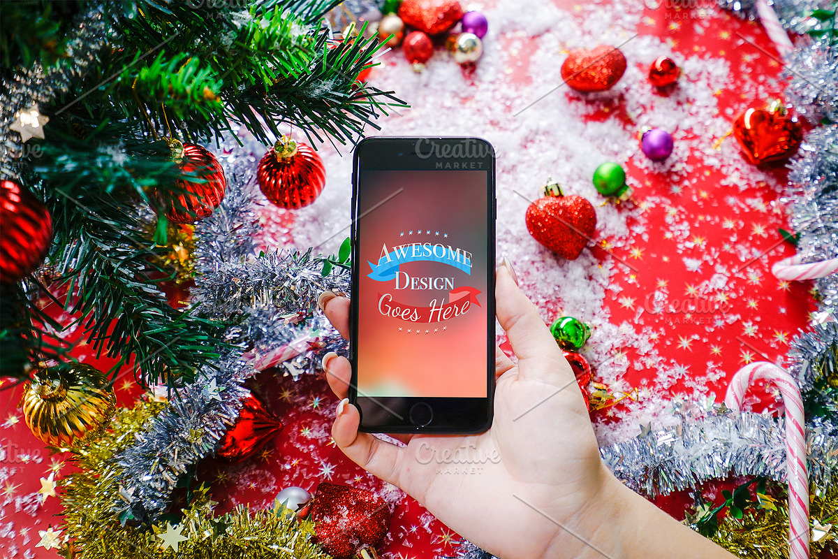 Christmas & New Year Mock-Up, an iPhone Mockup by EmilGuseinov (Photo 14 of 23)